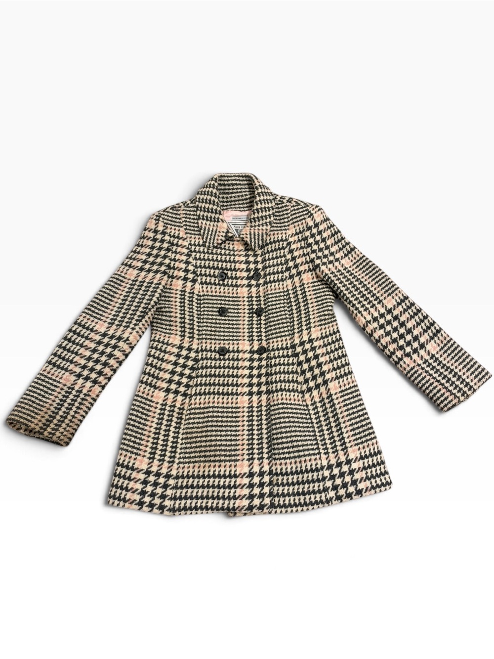 Vintage Marvin Richards Wool Houndstooth Plaid Coat Pink Black L